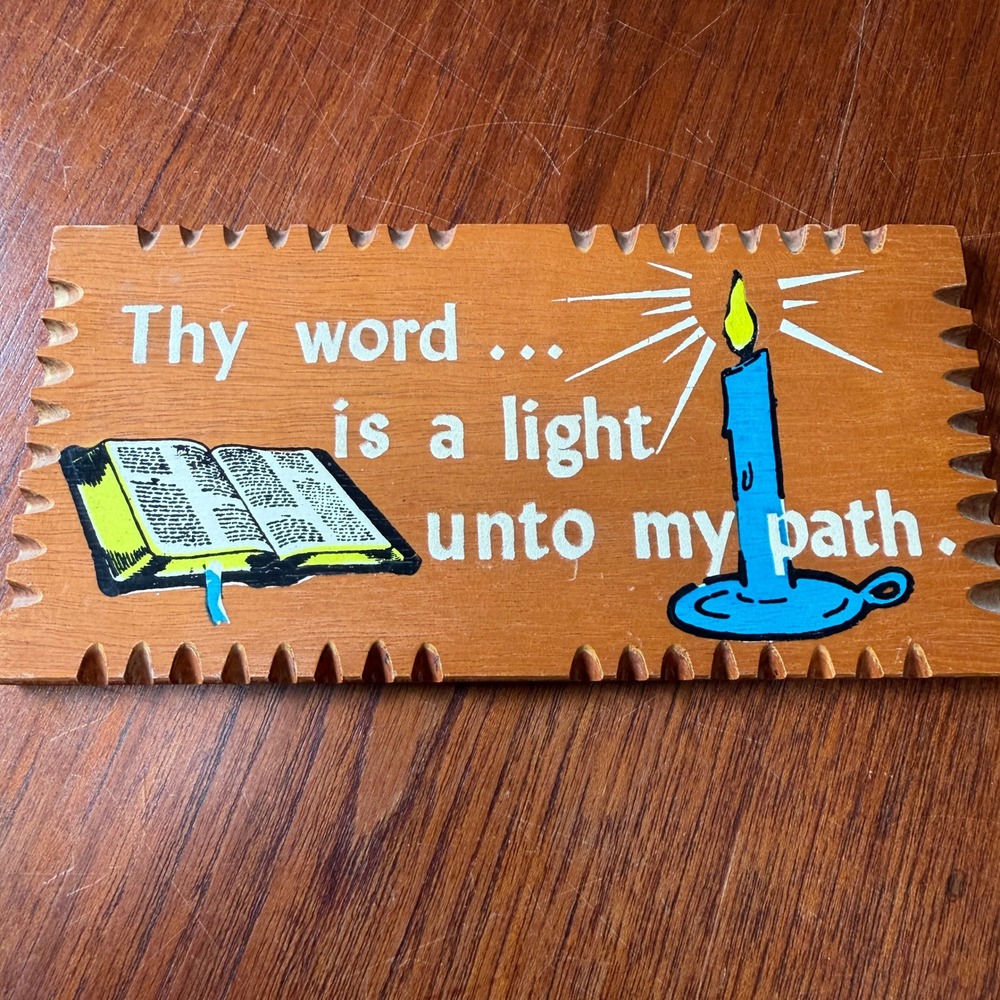 Vintage Wood Bible Verse Wall Plaque Thy Word Is A Light Unto My Path Religious